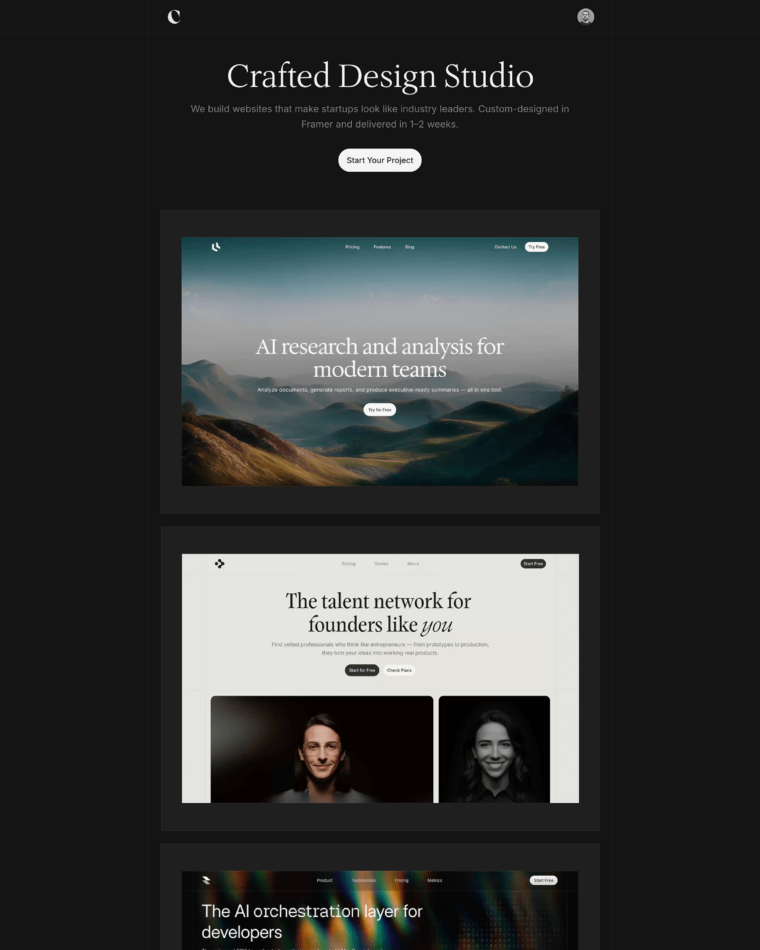 Crafted landing page reference screenshot