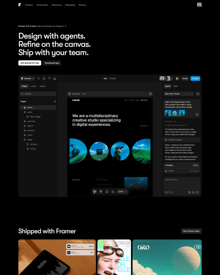 Framer landing page reference screenshot