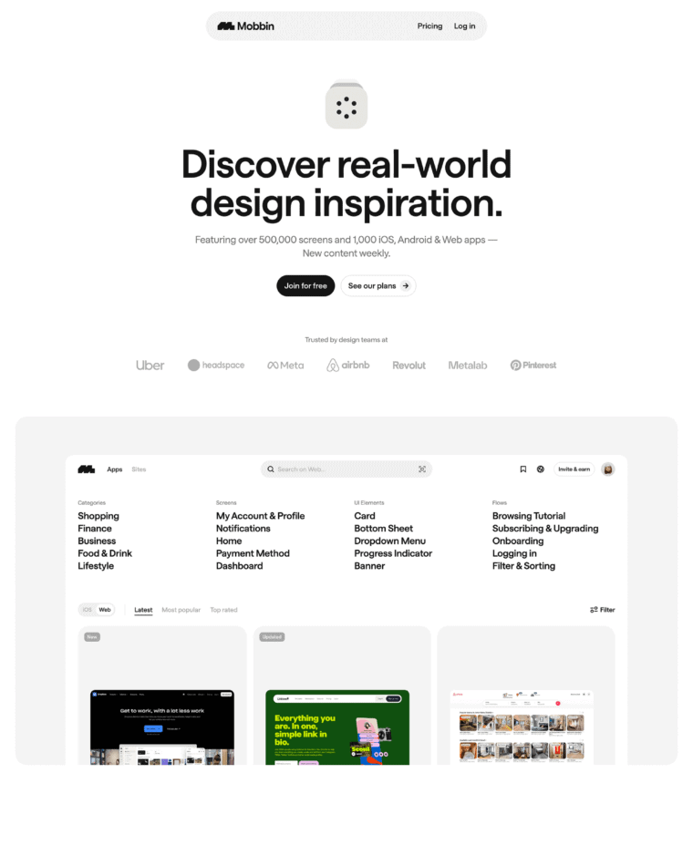 Mobbin landing page reference screenshot