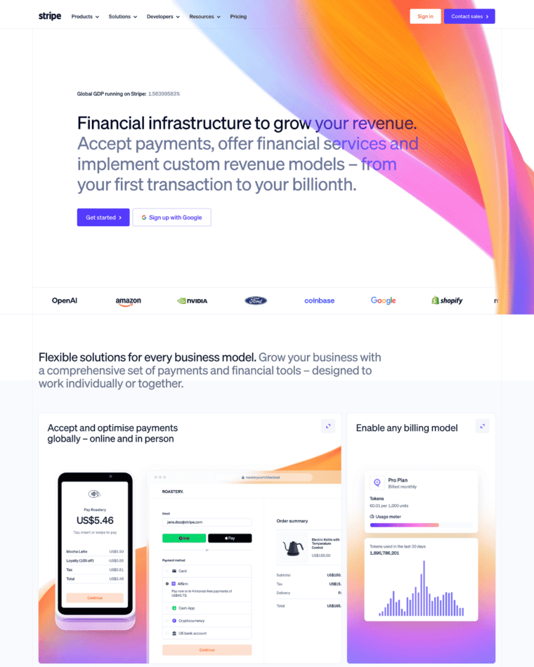Stripe landing page reference screenshot